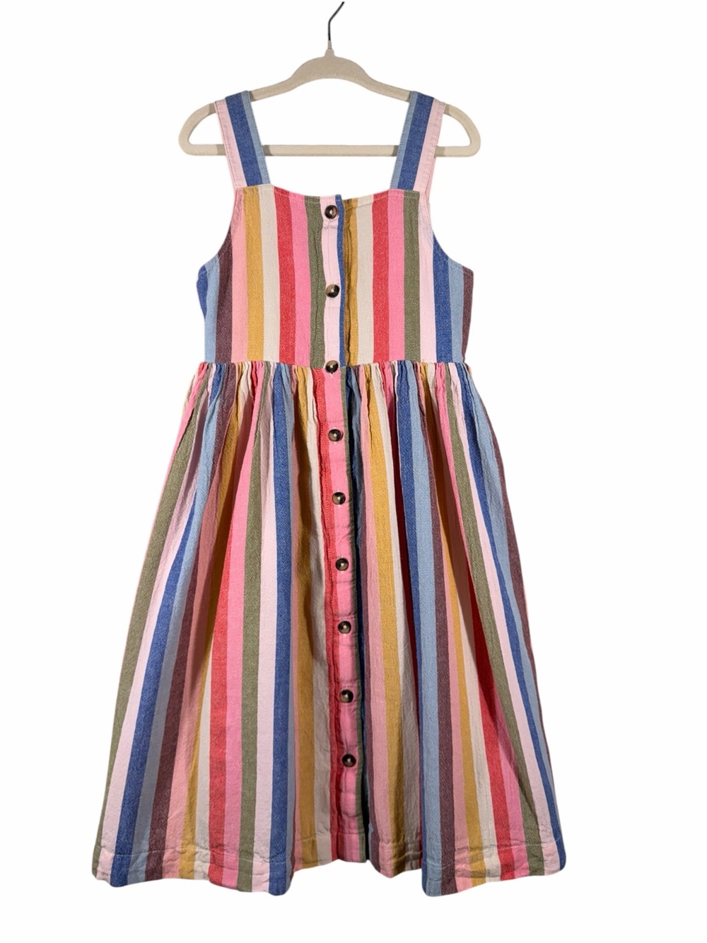 Mini Boden Multicolor Striped Button-Front Sundress Pink, Blue, Yellow, Green